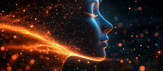 Digital Art of a Woman's Face Made of Particles