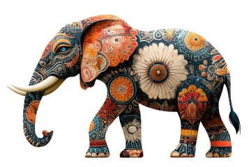 Ornate Elephant with Floral and Geometric Patterns