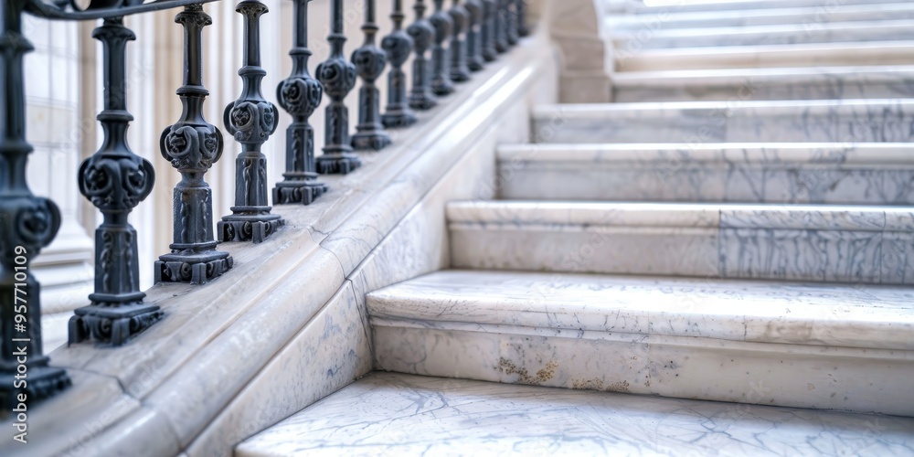 Aufkleber a close-up of a marble stone staircase with intricate railings, highlighting the material's durabili