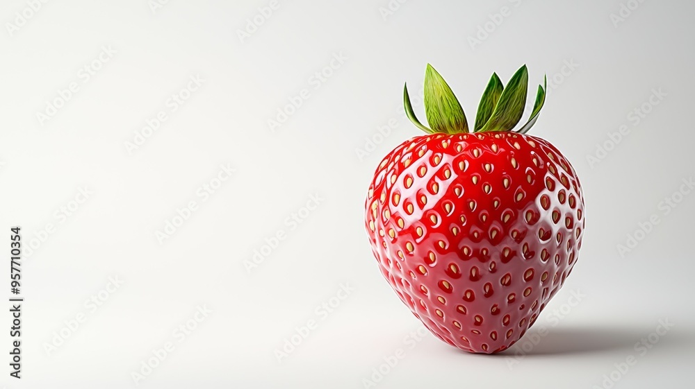 Canvas Prints a red strawberry with a green leaf on top