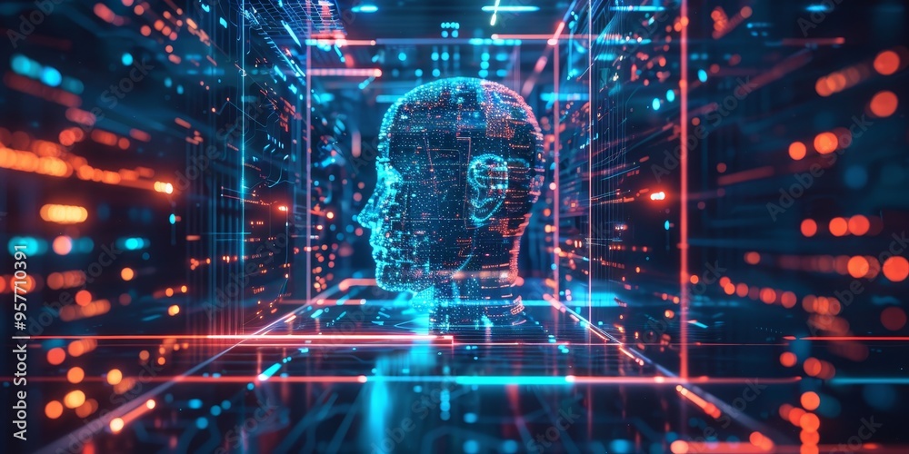 Poster Artificial intelligence and machine learning technology with digital data processing on abstract background