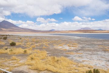 lake and mountains in desert in Bolivia