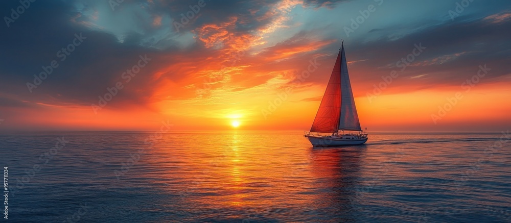 Wall mural Sailboat at Sunset