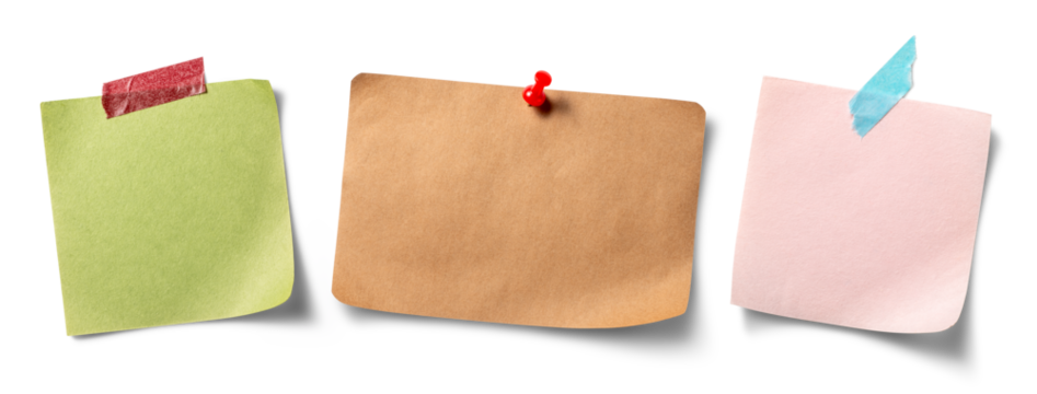 壁に留められた様々なメモ用紙のテクスチャー