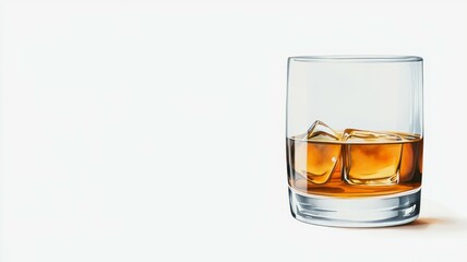 A glass of whiskey with ice cubes in it