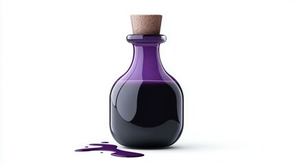 A purple bottle of ink with a cork stopper