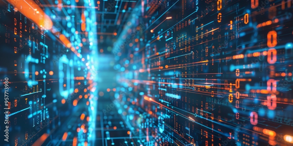 Poster Artificial intelligence and machine learning technology with digital data processing on abstract background