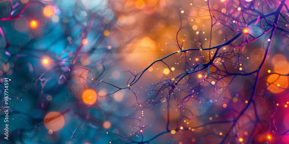 Fototapete Abstract representation of neurons and synapses in the brain, symbolizing neuroscience and cognitive research
