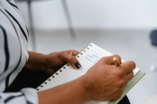 A woman with a notebook