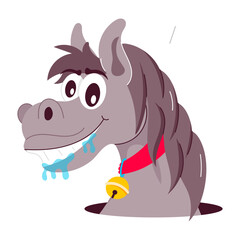 Drooling horse with smily expressions, flat sticker 

