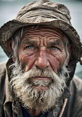 Portrait of a Seasoned Fisherman with Weathered Features