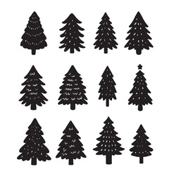 Isolated Pine on the white background. Pine silhouettes. Tree hand drawn. Vector EPS 10
