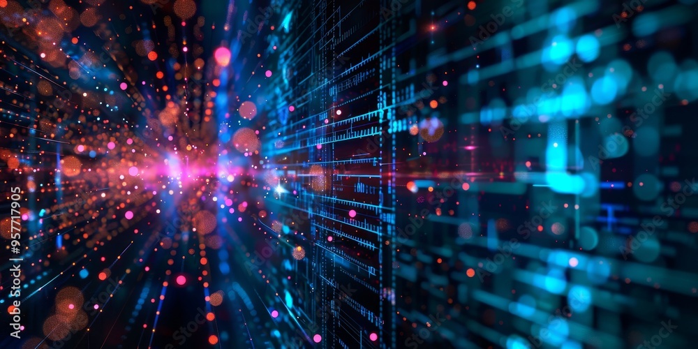 Poster Abstract machine learning concept with AI technology and digital data flow on a technological background