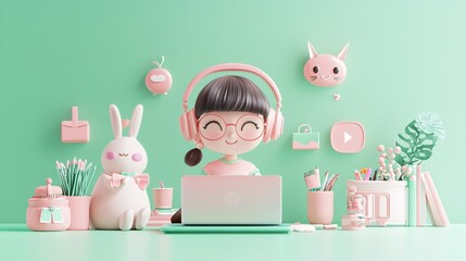 AI Driven Virtual Shop Assistant 3D Illustration for Innovative Sales Support Strategies