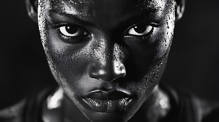 Determined Athlete in Black and White Portrait Showcasing Strength Focus and Perseverance