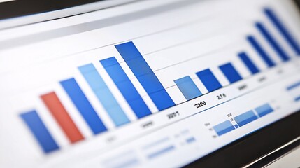 Fototapeta premium Modern Office Workspace Featuring Yearly Financial Report with Bar Charts and Line Graphs