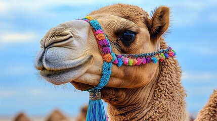 Camel Portrait with Colorful Tassels