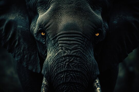 Close-up of an Elephant's Face with Intense Eyes