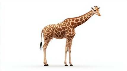 A giraffe standing on a white background