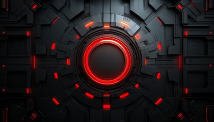 Abstract Black and Red Technological Background with a Circular Glow