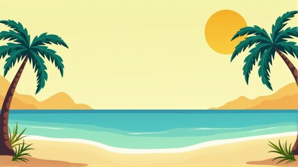 Fototapeta premium A beach scene with palm trees and a blue ocean