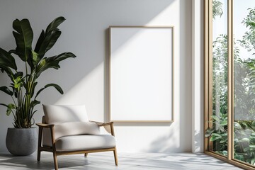 Poster Frame in Beige minimalist living room interior created with generative AI
