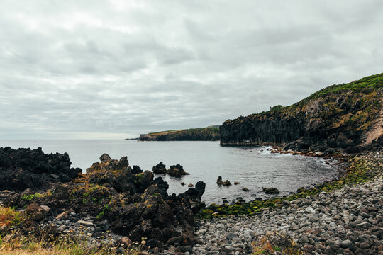 Coastal landscape of Terceira island in the Azores on a cloudy day
