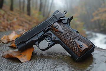 Obraz premium Classic M1911 pistol handgun, semi-automatic pistol handgun.