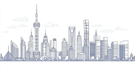 Obraz premium outline drawing of a city skyline featuring iconic buildings