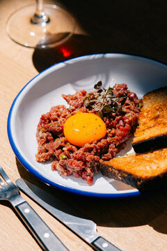 Gourmet Beef Tartar Topped Egg Yolk