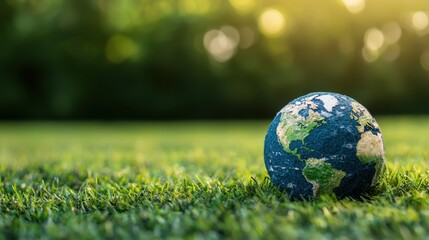 Globe on Green Grass with Bokeh Background