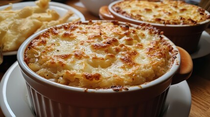 Close up of Creamy Baked Dish with Golden Crust