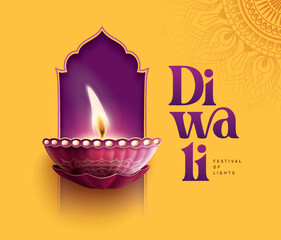Happy Diwali festival with oil lamp, Rangoli decoration with Diya, Diwali holiday Background with rangoli, Diwali celebration greeting card,vector.