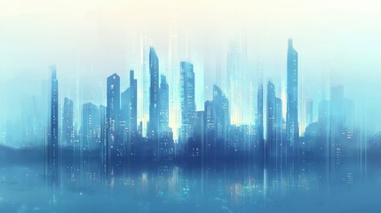 Fototapeta premium Futuristic City Skyline with Digital Effects