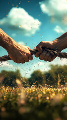 Hands Holding Rope in Tug-of-War