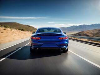 Fototapeta premium highspeed blue car on the road