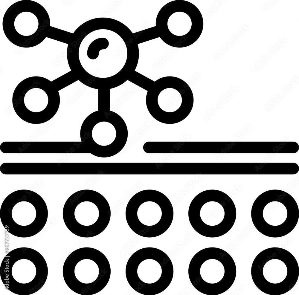Poster icon of a network connecting with data points forming a grid, symbolizing a data storage system