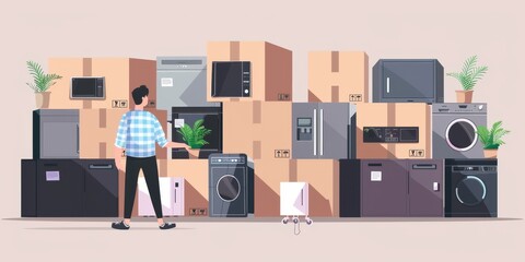 A customer receiving a delivery of large boxes with home appliances, symbolizing online shopping and home upgrades