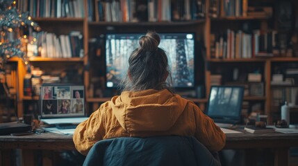 Woman Working on Computer in Home Office