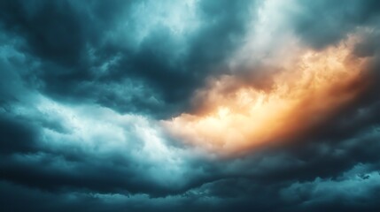 Dark clouds with the sun breaking through, stormy weather, dramatic lighting