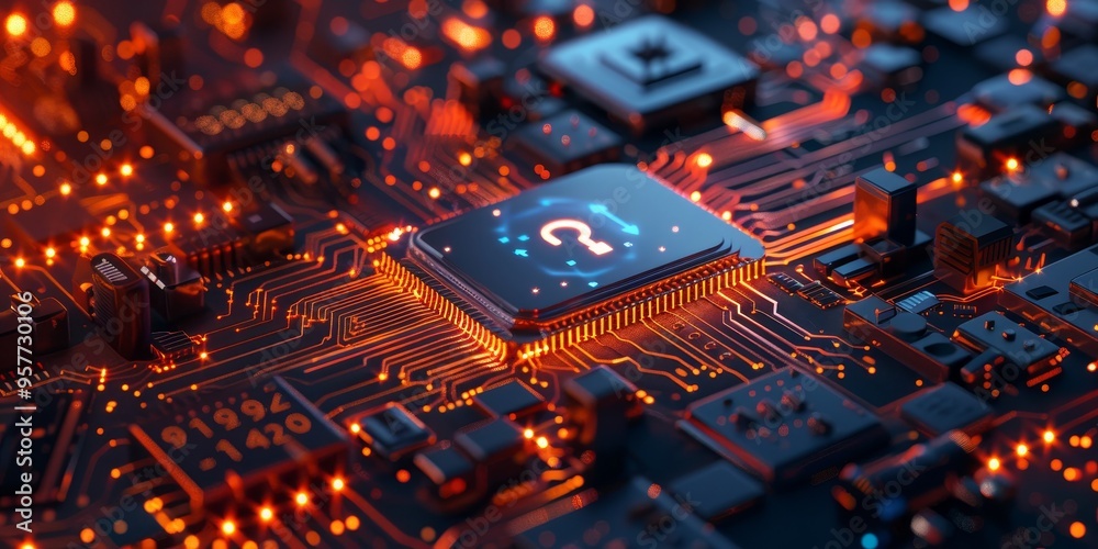 Aufkleber Cyber security concept with digital lock and circuit board, symbolizing data protection and technology security