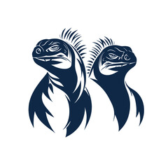 Obraz premium Stylized graphic of two marine iguanas in a monochromatic design, highlighting reptilian features and marine wildlife in a minimalist style
