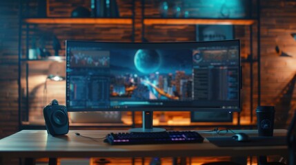 Obraz premium Monitor: A screen that shows computer output, with different sizes and resolutions, featuring adjustable height and tilt options to enhance ergonomic comfort. 