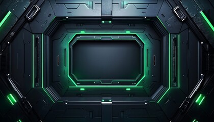 Fototapeta premium Futuristic Green Glowing Panel with Octagonal Opening