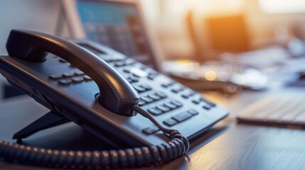 Phone: A device for making and receiving calls, either landline or VoIP. Includes features such as speakerphone, dialing buttons, and voicemail access for efficient communication.
