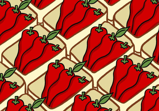 Red peppers in containers for sale