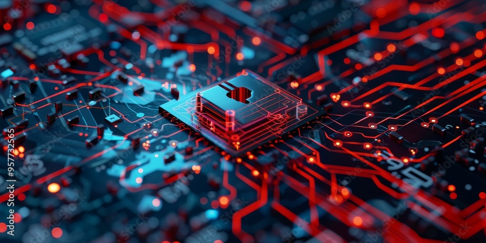 Aufkleber Cyber security concept with digital lock and circuit board, symbolizing data protection and technology security