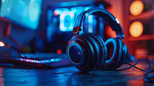 Gaming Headset on a Desk with RGB Lighting