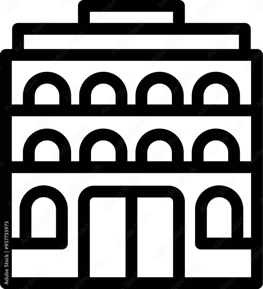 Poster simple line drawing of a building facade with arched windows, showing urban architecture