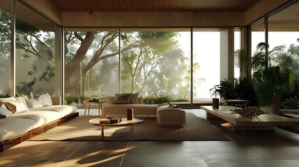Fototapeta premium modern villa with cream color and brown wood mode.